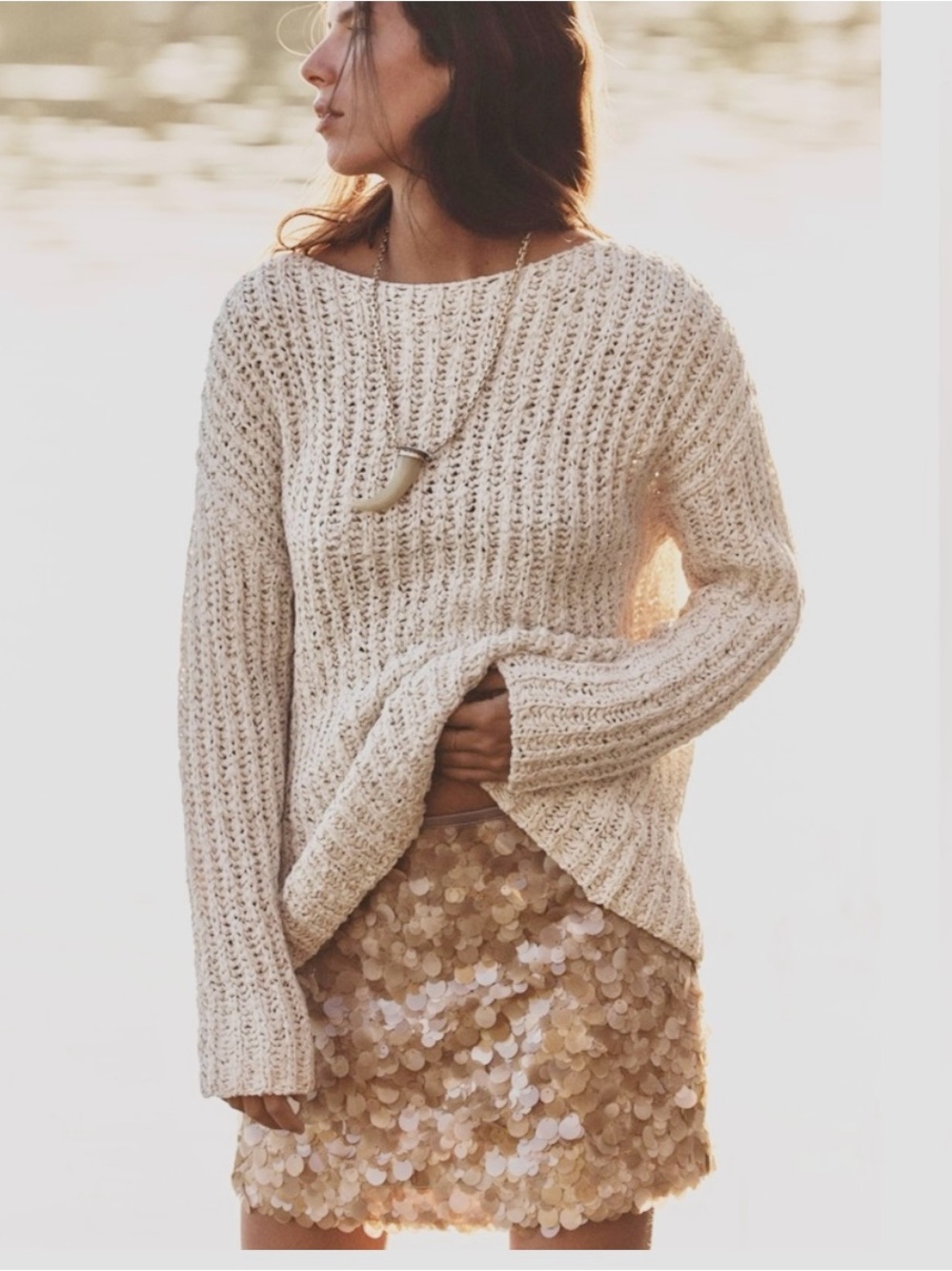 Zara Champagne Beige Sequin Mini Skirt - Picture 7 of 10